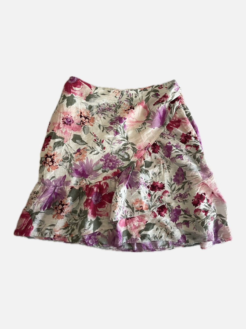 Express Floral Wrap Mini Skirt - Pink, Purple & Cream